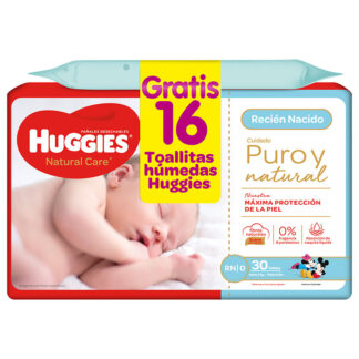Pañal Huggies Natural Care Recién Nacido 30 Unidades Gratis 16 Toallas Húmedas